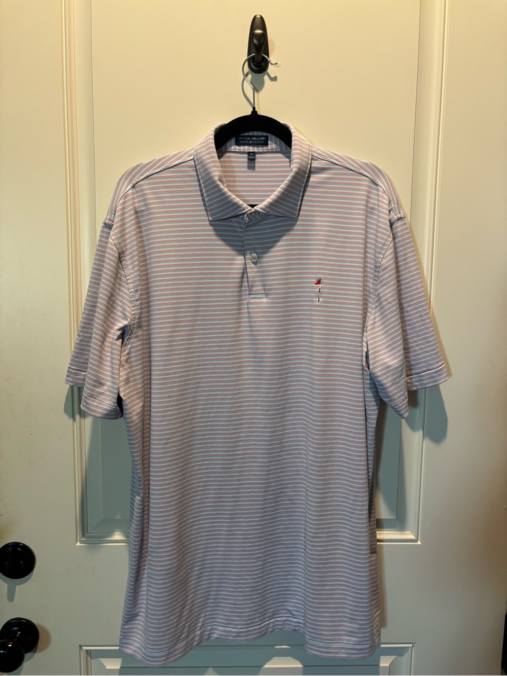 Peter Millar Light Blue and White Striped Polo
